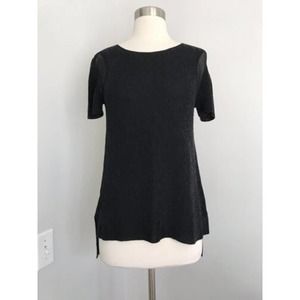 Eileen Fisher- Women's Knit Short Sleeve Sweater Top- Black Cotton Blend G09